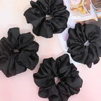 IVARYSS Big Scrunchies for Women Thick Hair, Premium Satin Softer than Silk, XL 6 Inch Extra Large Scrunchy Elastic Hair Bands Accessories, 6 Pack, Black