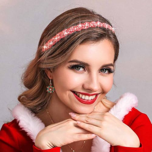 Fstrend Crystal Elastic Headband Valentine's Day Gold Headpieces Sparkle Rhinestone Hair Accessories Brithday Dating Head Chain for Women(Red A)