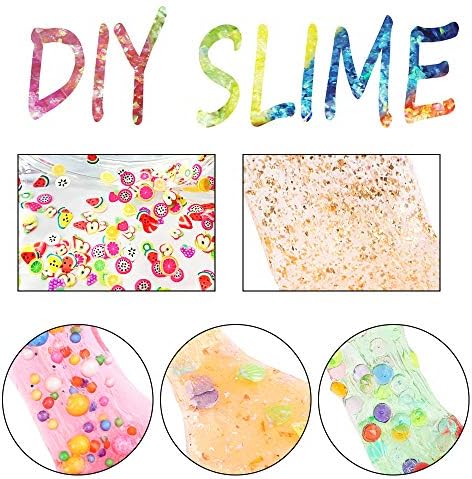 HOLICOLOR 110pcs Slime Making Kit, Add Ins, Accessories, Glitter, Foam Balls, Fishbowl Beads, Sequins, Shells, Candy Charms, Cups for Slime Party