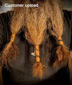 Leather Hair Beads, Dreads beads, Beard beads, Ponytail Wrap, Ponytail Holder, Hair Tie, Leather Wrap, cosplay hair, Hair Accessories, Women's hair, Men's hair (Large, Medium Brown)