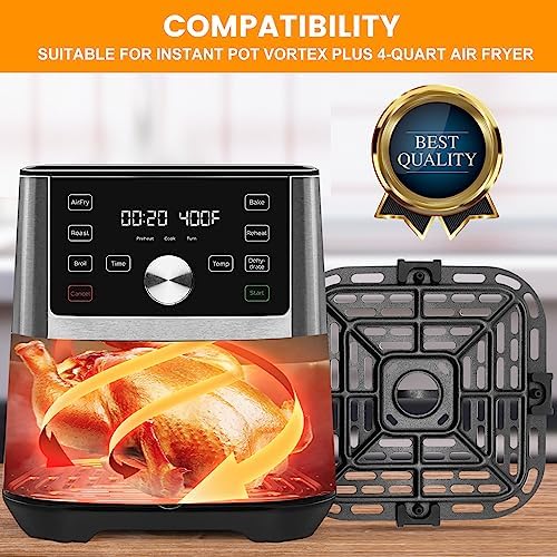 Air fryer Replacement Parts for Instant Pot Vortex Plus 6 in 1 4 Quart Air Fryer Oven, 7.5''×7.5'' Square Food Grade Air Fryer Grill Pan Grill Plate Crisper Plate Accessories Tray Rack