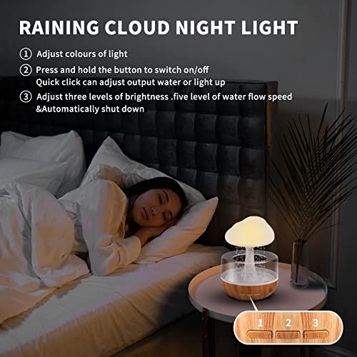 Weljoy Zen Raining Cloud Night Light Aromatherapy Essential Oil Diffuser Micro Humidifier Desk Fountain Bedside Sleeping Relaxing Mood Water Drop Sound (White)
