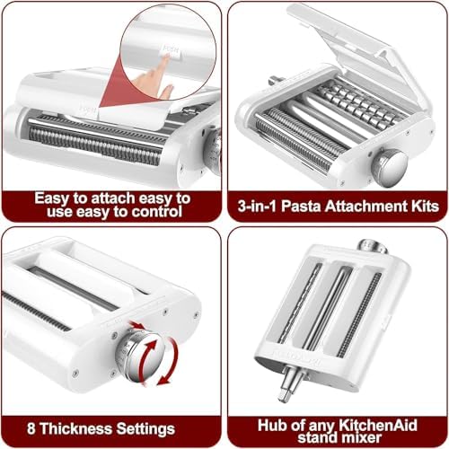 Pasta Maker Attachment for KitchenAid Stand Mixers 3 in 1 Pasta Machine Includes Pasta Sheet Roller, Spaghetti & Fettuccine Cutters, with Cleaning Brush - Premium Accessories for Homemade Pasta