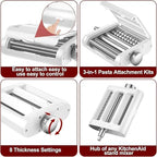 Pasta Maker Attachment for KitchenAid Stand Mixers 3 in 1 Pasta Machine Includes Pasta Sheet Roller, Spaghetti & Fettuccine Cutters, with Cleaning Brush - Premium Accessories for Homemade Pasta