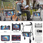 LedBack 3 Piece Set Walker Accessories Sea Turtle Print Walker Seat Cover Soft Rollator Seat and Back Rest Covers Underseat Pouch Tote for Rolling Walkers