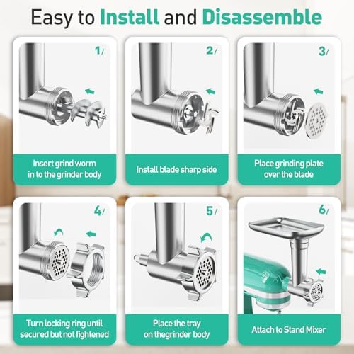 Metal Food Grinder Attachment for KitchenAid Stand Mixer, Meat Grinder Accessories Includes Sausage Stuffer Tube, Easy to Clean, Perfect for Home Kitchen Use