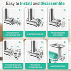 Metal Food Grinder Attachment for KitchenAid Stand Mixer, Meat Grinder Accessories Includes Sausage Stuffer Tube, Easy to Clean, Perfect for Home Kitchen Use