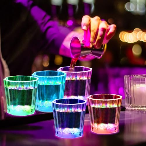 Miucoguier Light Up Shot Glasses for Party Favors Adults 24 Pack Plastic Shot Glasses Set 2 oz Led Flash Shot Cups for Birthday Wedding Christmas Halloween Decorations etc