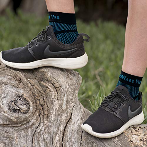 TechWare Pro Ankle Brace Compression Sleeve - Relieves Achilles Tendonitis, Joint Pain. Plantar Fasciitis Foot Sock with Arch Support Reduces Swelling & Heel Spur Pain. (Black/Blue, L/XL)