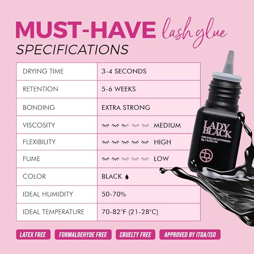 Lady Black Eyelash Extension Glue 5ml 3-4s Drying Time 5-6 Weeks Retention Sky Eyelash Glue Black Lash Glue for Eyelash Extensions Pegamento De Pestañas (PROFESSIONAL USE ONLY)