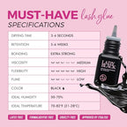 Lady Black Eyelash Extension Glue 5ml 3-4s Drying Time 5-6 Weeks Retention Sky Eyelash Glue Black Lash Glue for Eyelash Extensions Pegamento De Pestañas (PROFESSIONAL USE ONLY)