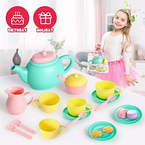 JOYIN 18PCS Pretend Play Tea Party Set Play Food Accessories BPA Free, Phthalates Free, Plastic Tea Set, Mini Kitchen for Kids, Gifts for Toddler Boys Girls Ages 3 4 5 6 Years Old