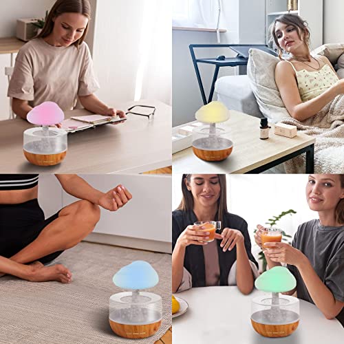 Weljoy Zen Raining Cloud Night Light Aromatherapy Essential Oil Diffuser Micro Humidifier Desk Fountain Bedside Sleeping Relaxing Mood Water Drop Sound (White)