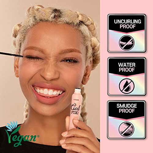 ETUDE Curl Fix Mascara #1 Black | A curl fix mascara that keeps fine eyelashes powerfully curled up for 24 hours by ETUDE's own Curl 24H Technology, Korean Makeup, Kbeauty, Perfect for Gift
