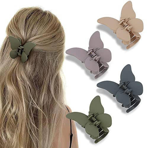 Butterfly Hair Clips 4Pcs Matte Claw Clips for Thin Hair, Cute Hair Accessories and Jaw Clips as Gifts