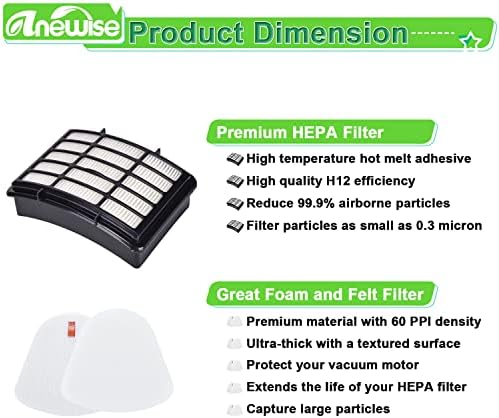 Filter Replacement for Shark Navigator Lift Away Deluxe Professional Vacuum ZU503AMZ NV350 NV351 NV352 NV355 NV357 NV360 NV370 UV440 UV540, Parts XFF350 & XHF350, 1 HEPA + 2 Pre-Felt Filters