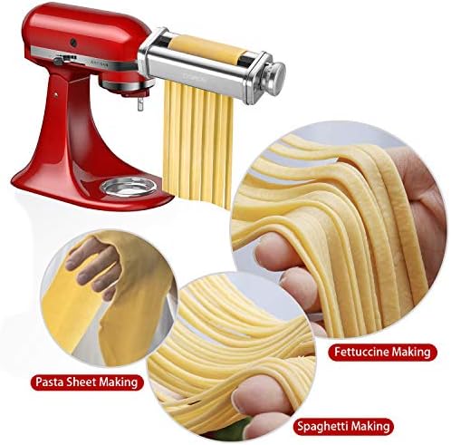Pasta Attachment for KitchenAid Stand Mixer, 3 Piece Pasta Making Kit Including Pasta Roller, Cutter for Authentic Spaghetti and Fettuccine Sheets, Durable Noodle Accessories by Cofun