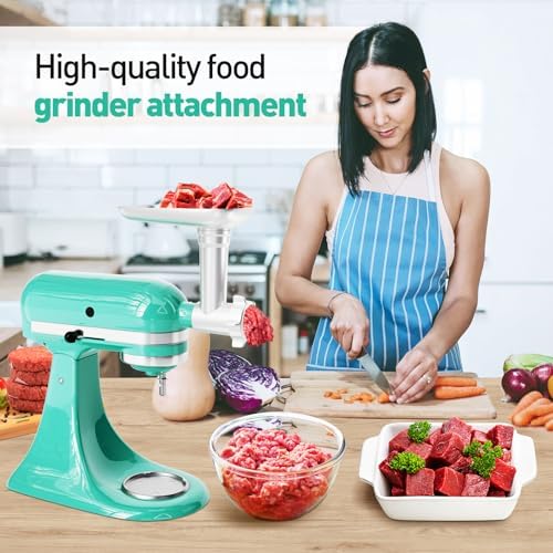 Metal Food Grinder Attachment for KitchenAid Stand Mixer, Meat Grinder Accessories Includes Sausage Stuffer Tube, Easy to Clean, Perfect for Home Kitchen Use