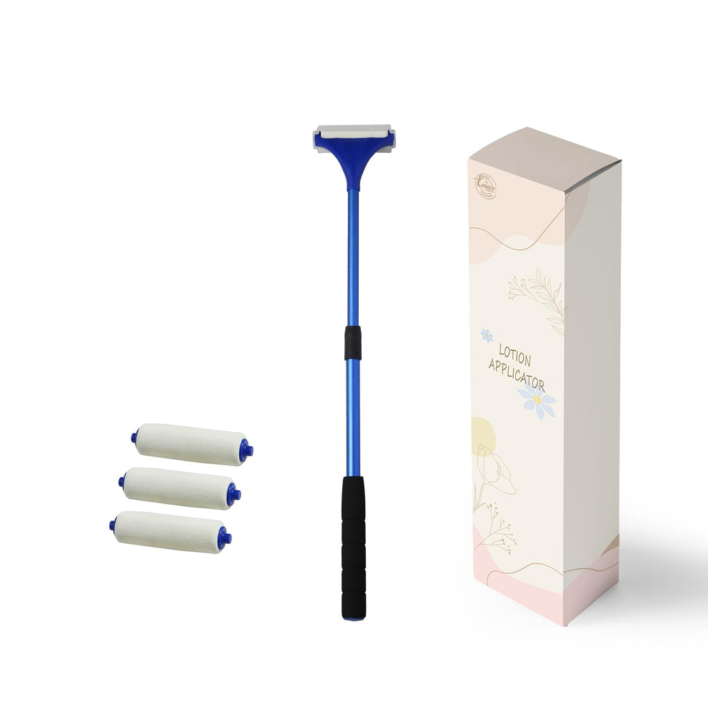 EASACE Smooth Reach Smaller Lotion Applicator for Back,Portable 21inch Lotion Applicator with Long Handle,Extension Back Applicator Lotion with 3 Replacement Roller for Back self(Blue)