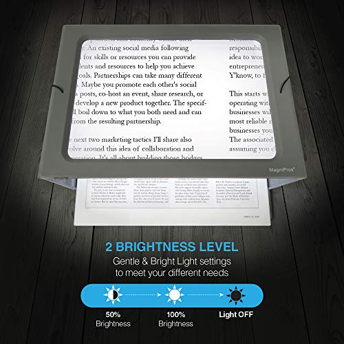 MagniPros See Things Differently 3X Large Full Page Magnifier with 12 LED Lights, Foldable Flip-Out Legs, Dual Power Supply Modes- Ideal for Hands Free Reading, Low Vision, Seniors with Aging Eyes
