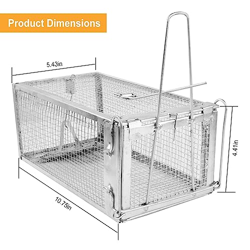 KOCASO Humane Rat Trap, Small 1-Door Live Chipmunk Trap That Work for Indoor and Outdoor, Easy to Catch and Release Live Animal Trap Mouse Trap Cage for Rodents Mice Voles Hamsters, Metal & Reusable