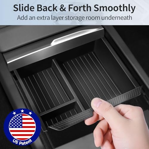 2025 Upgrade Center Console Organizer Tray for Tesla Model 3 Highland Accessories 2024 2025/For Tesla Model Y Juniper Accessories 2025 [Slide Smoothly/US Patent] Cup Holder Matte Black