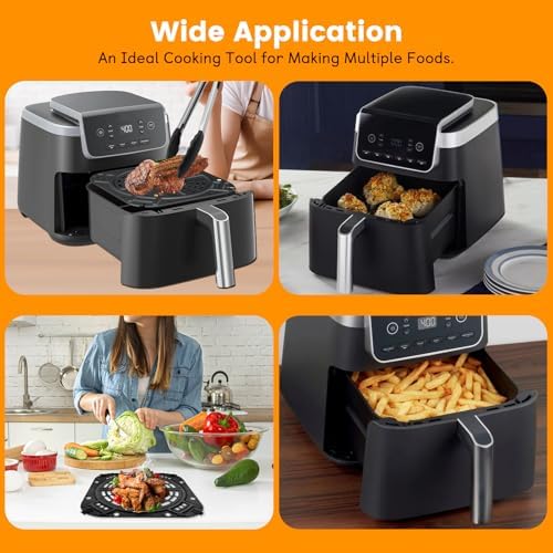 GWY Air fryer Replacement Parts for Ninja AF141 Air Fryer Pro 4-in-1 5 QT, 8.5''×8.5'' Air Fryer Grill Pan Grill Plate Crisper Plate Accessories Tray Rack with Rubber Bumpers, Dishwasher Safe