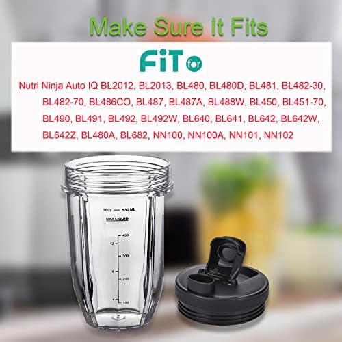 [Upgraded] Replacement 18oz Nutri Ninja Blender Cup with Sip & Seal Lid For Auto-IQ BL480, BL482, BL490, BL640, BL642, & BL680 Auto IQ Series Blenders., 2 Pack