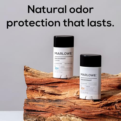 MARLOWE. No. 024 Natural Deodorant for Men 3-Pack | Aluminum Free Stick | Made with Coconut Oil, Shea Butter, Jojoba | Only No-Nonsense Ingredients that Work Best | Fresh & Woodsy Scent