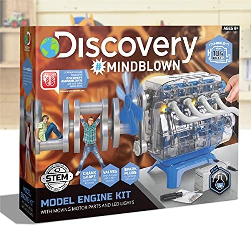 Discovery #MINDBLOWN Model Engine Building Kit, DIY 4-Cylinder Combustion Engine, Working Pistons Fan Valves Belts LED Lights, STEM Mechanic Engineering Construction Experiment Set, Kids & Adults Gift