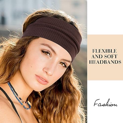 Headbands for Women Wide Non Slip Boho Head Bands Soft Elastic Thick Hairbands Fashion Workout Yoga Hair Accessories, 6 Pack