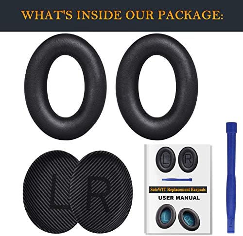 SoloWIT Replacement Earpads Cushions for Bose QuietComfort 35 (QC35) & Quiet Comfort 35 II (QC35 ii) Headphones, Ear Pads with Softer Leather, Noise Isolation Foam, Added Thickness (Black)