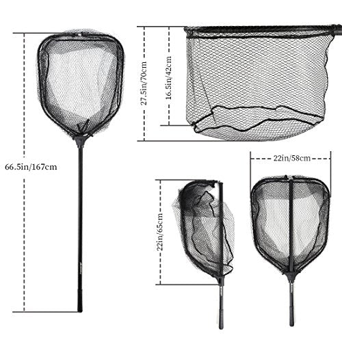 BLISSWILL Large Fishing Net Collapsible Fish Landing Net with Extendable Handle Knotless Nylon Fishing Net Safe Fish Net Durable Telescopic Dip Net for Fishing