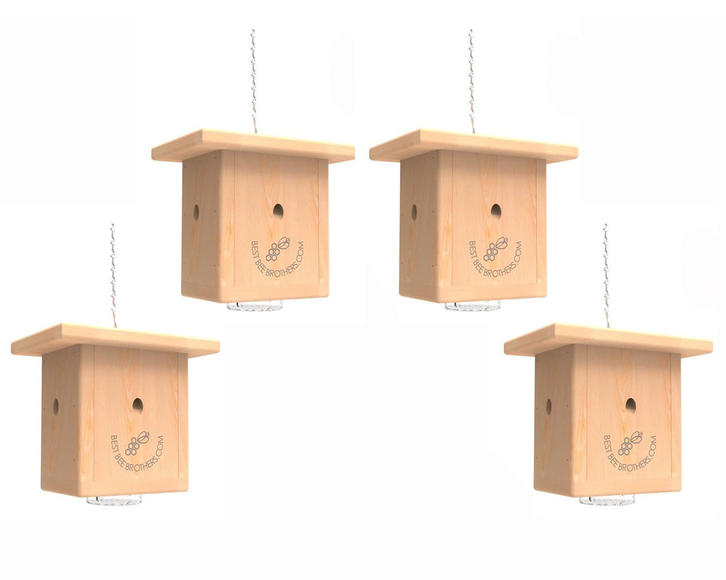 Best Bee Brothers Bee Traps for Outside. Carpenter Bee Trap, Pinewood bee Box Traps. Bee Trap, Outdoor. 4 Pack