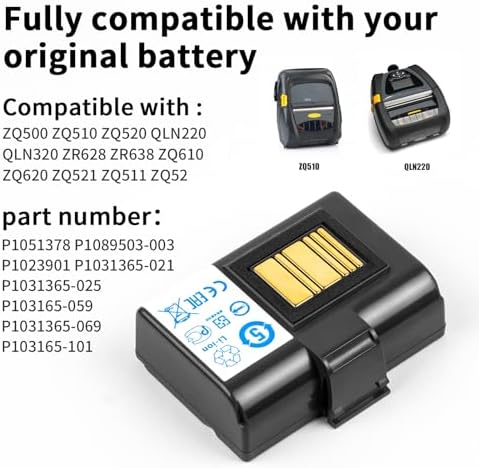 CBQ 3400mAh Upgrade Battery for Zebra Mobile Printer ZQ610 QLN320 QLN220(HC) ZQ500 ZQ510 ZQ520 ZQ521 ZQ620 ZR628 ZR638 ZQ658 ZQ668 Printers Replacement Battery,Lithium Ion.