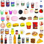 50 Pcs Miniature Food Drink Bottles Soda Pop Cans Pretend Play Kitchen Game Party Accessories Toys Hamburg Cake Ice Cream for 1/12 Doll House (25Food+25Drink)