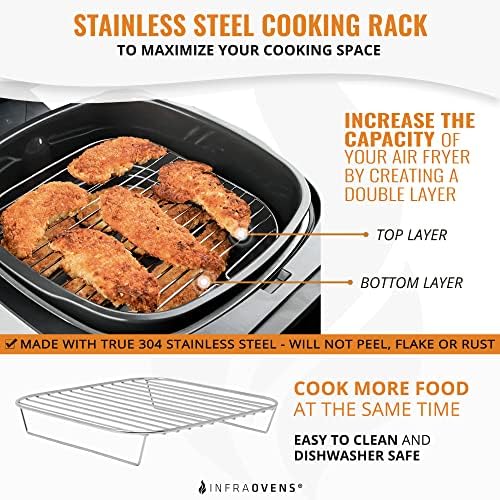 Air Fryer Accessories with Rack, Reusable Mats and Cheat Sheet Guides Compatible with Cosori, Instant Pot Vortex, Ninja Foodi, Ultrean + More - Stainless Steel Air Fryer Rack, Square 7.7 inches