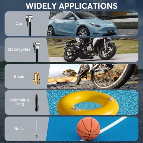 Tire Inflator Portable Air Compressor, 10000mAh Cordless Air Pump for Car Tires, 150PSI Electric Bike Tire Pump with Pressure Gauge, LED Light for Motorcycle, Bicycle, Ball, Car Accessories