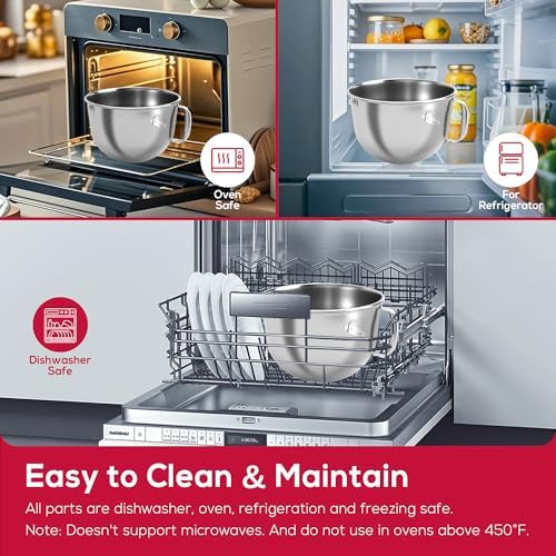 7 QT Stainless Steel Mixing Bowl with Lid for KITCHENAID BOWL-LIFT STAND MIXERS, Dishwasher Safe Replacement Bowl with Handle & Mixer Bowl Cover Set