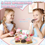Wooden Tea Set for Little Girls Birthday Gift 2-4 Year Old Princess Toys Play Food Sets for Kids Kitchen Accessories Toddlers 3-5 Outdoor Party 1-3 Pretend Food Dessert Cookies Wood Toy