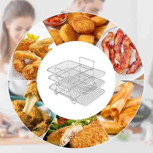 Air Fryer Rack for Ninja Dual Air Fryer Stainless Steel Air Fryer Accessories Three Layer Dehydrator Rack Stackable Grill Rack Air Fryer Racks for Ninja Foodi DZ201/DZ401(7.5x4.5x5.1inch)