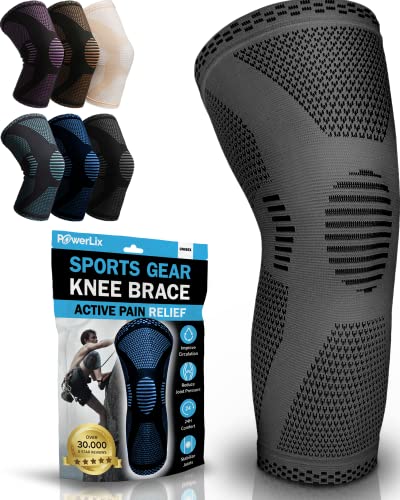 POWERLIX Knee Compression Sleeve - Best Knee Brace for Knee Pain for Men & Women – Knee Support for Running, Basketball, Volleyball, Weightlifting, Gym, Workout, Sports - (Gray S)