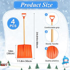 Gisafai 4 Pcs Winter Kids Snow Shovel Plastic Shovel Portable Shovel with D Grip Wooden Handle for Truck Camping Driveway Garage Snow Removal Accessory, 35 x 12 Inch