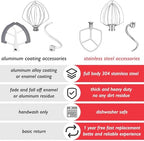 Stainless Steel Accessories for KitchenAid 5.5-6 Qt Bowl-Lift Stand Mixer, Includes 6 Wire Whisk, Beater, Dough Hook, Dishwasher Safe and Heavy Duty, fits for KP26, KL26, KB26, KSM55/60