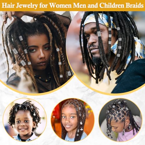 Lucomb 259 Pcs Hair Jewelry and Accessories - Silver Loc Jewelry, Hair Cuffs, Clips, Charms, Rings for Women's Braids, Dreadlocks, and Hair Decoration