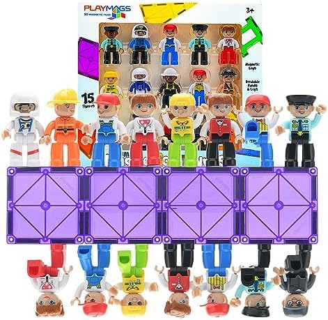 Playmags Large Magnetic Figures Community Set of 15 Pieces – 3” Play People Perfect for Magnetic Toys Building Blocks - STEM Learning Toys for Kids – Magnet Tiles Expansion Accessories Pack