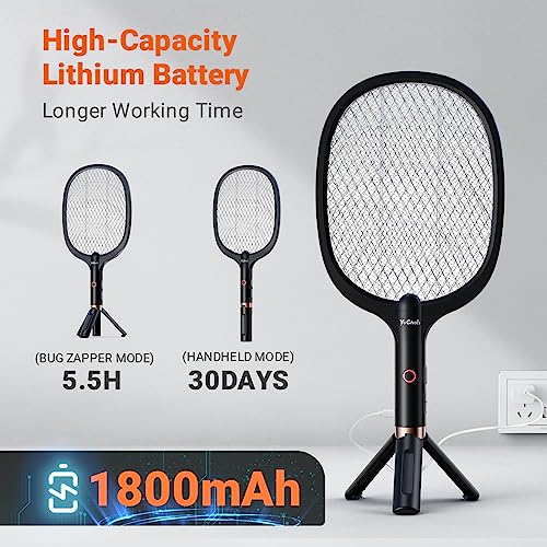 YsChois Electric Fly Swatter Racket, Rechargeable Fly Zapper - 4000 Volt, Exclusive 2-in-1 Bug Zapper Racket - USB Charging, 1800mAh Li-Battery, Indoor & Outdoor Use, Black, 2 Packs