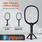 YsChois Electric Fly Swatter Racket, Rechargeable Fly Zapper - 4000 Volt, Exclusive 2-in-1 Bug Zapper Racket - USB Charging, 1800mAh Li-Battery, Indoor & Outdoor Use, Black