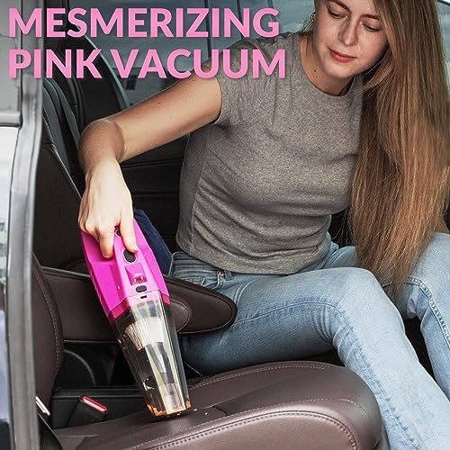 Car Vacuum Detailing Kit, Interior Car Cleaning Kit with High Power Handheld Vacuum and 7Pcs Detailing Brush Set, Well-Designed Women's Pink Car Accessories Bag