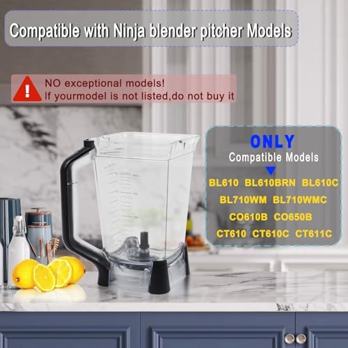 Replacement for Ninja Blender Pitcher 72OZ XL Blender Cups, Replacement for Ninja Blender Pitcher BL610 BL610BRN BL710WM BL710WMC CO650B CT610 C0610B CT610C CT611C 72oz Crushing Pitchers